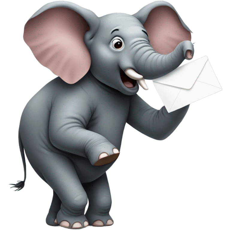 Depressed elephant dancing and eating an envelope emoji