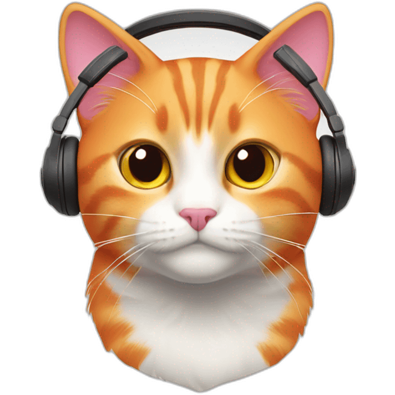 orange cat, pink nose, white nose bridge, white mouth, white chest, red headphones emoji