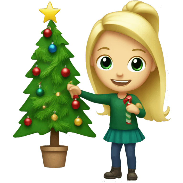 Blond Girl decorating a Christmas tree emoji