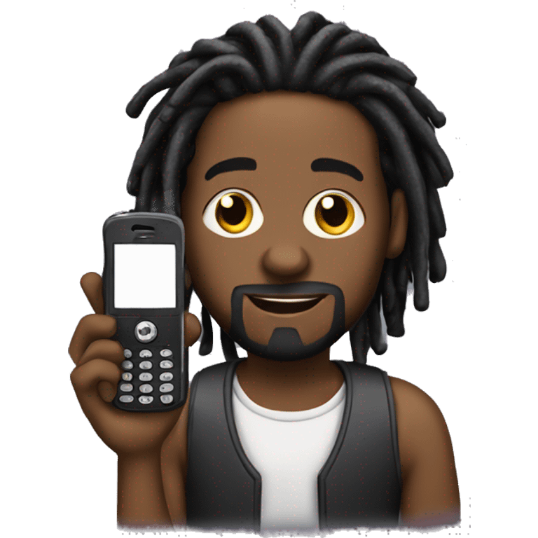 A black guy with dreads, a little goatee, holding a phone emoji