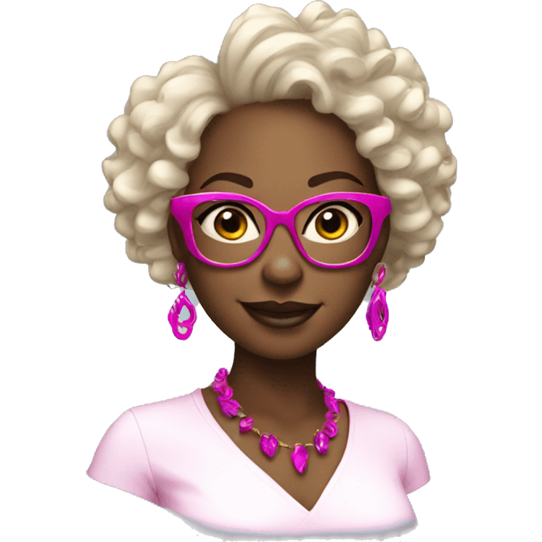 black women with earrings with fuchsia glasses with curls happy emoji