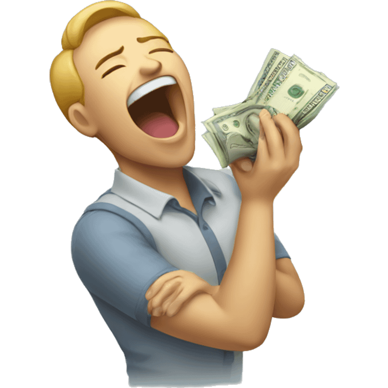 yawning while holding a stack of money emoji