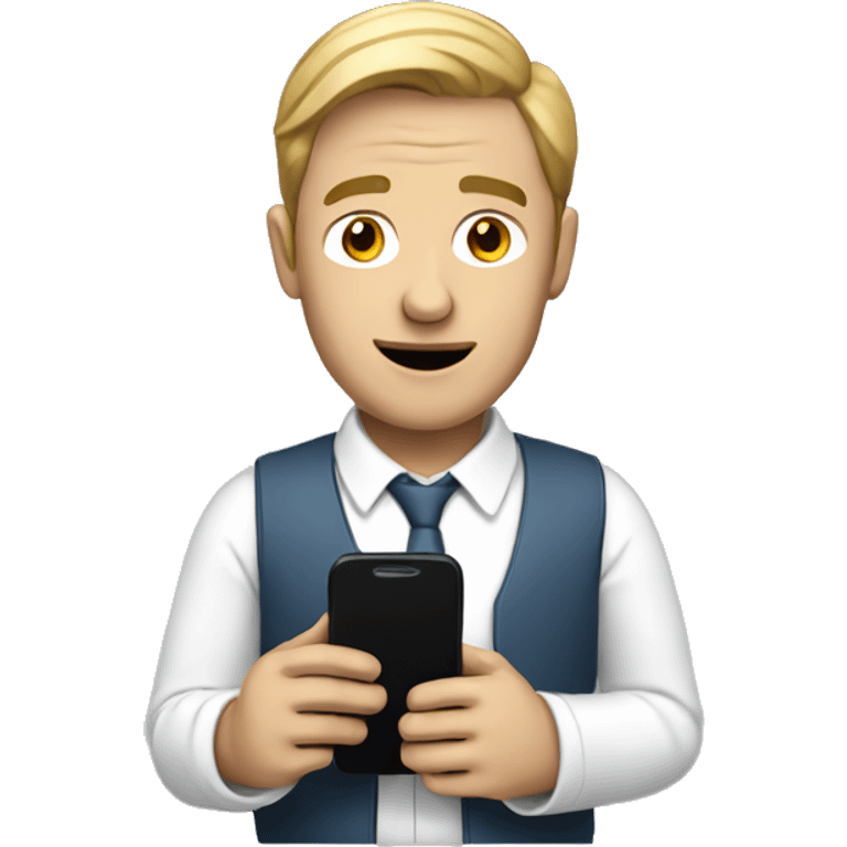 A white man holding a mobile phone emoji