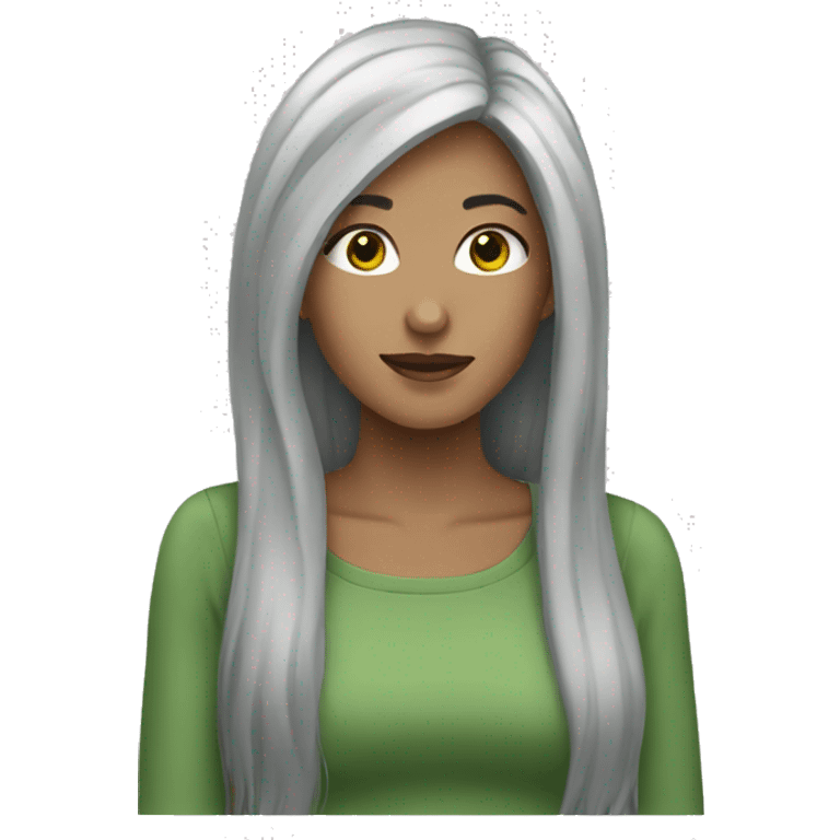 woman long grey hair green eys emoji