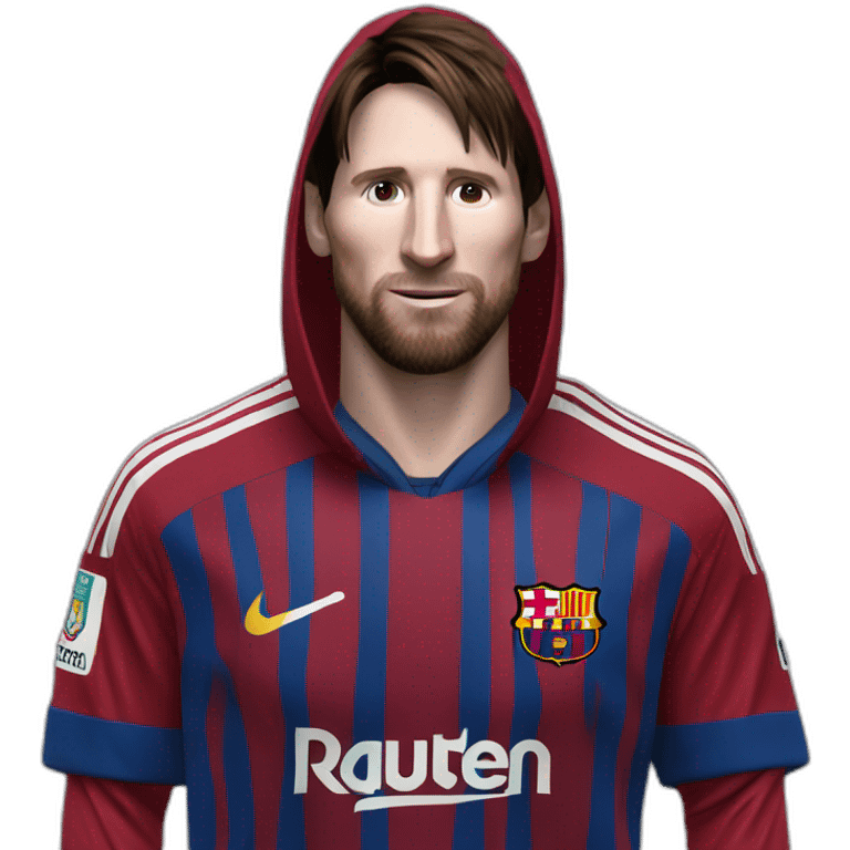 Messi habillé en noir avec une cagoule emoji