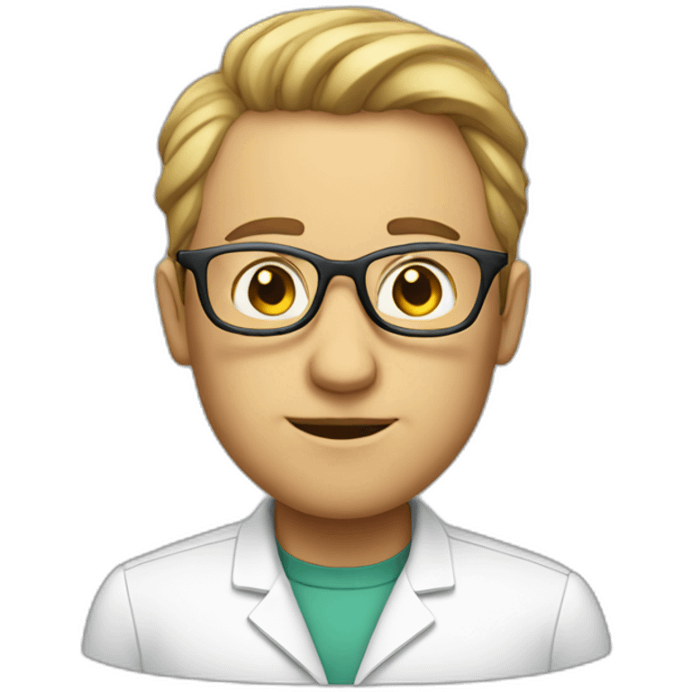 Good at science, white male, with glasses, silent emoji