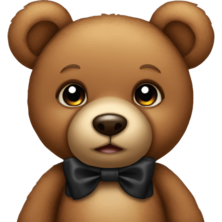 Cute brown teddy bear with black bow emoji