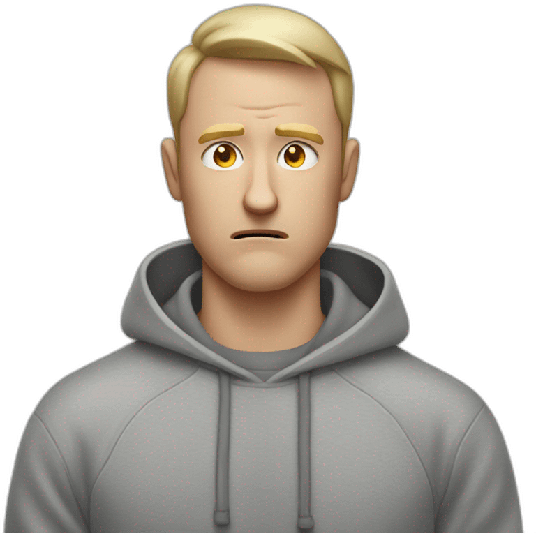 tired white man with very very very short hair in gray sweatshirt is very very very angry emoji