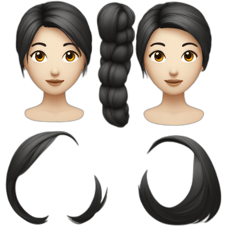 Femme cheveux cour et noir asiatique emoji