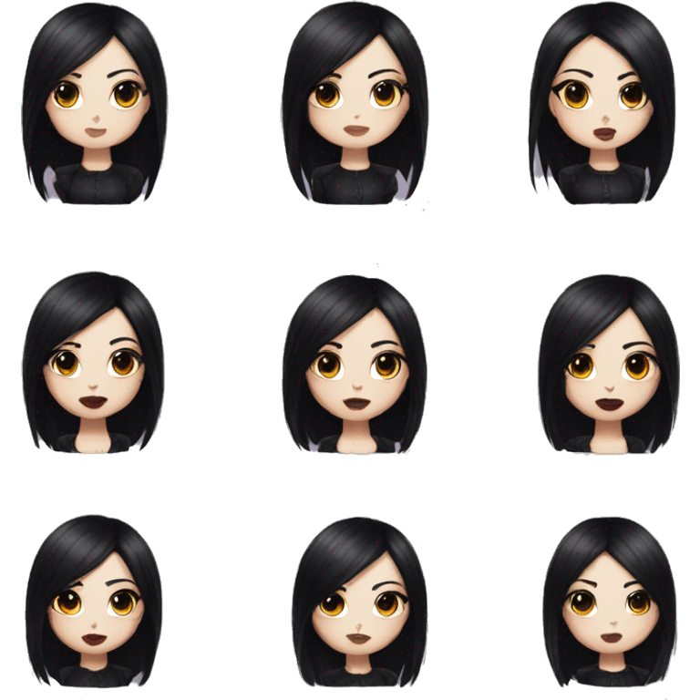 Goth girl middle length black hair with natural lipstick  emoji