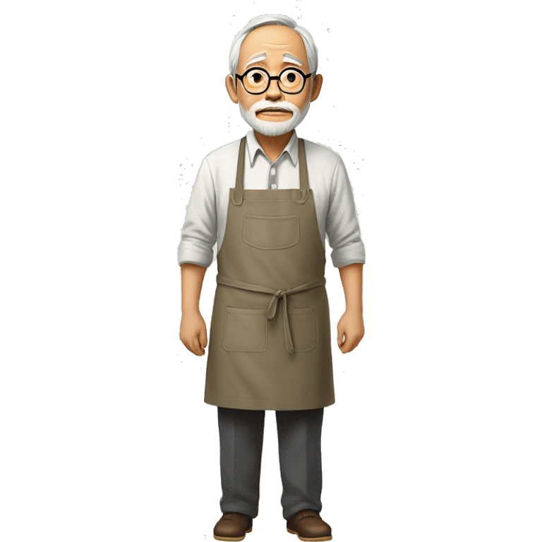 hayao miyazaki with his apron and hands in the pockets - realism emoji