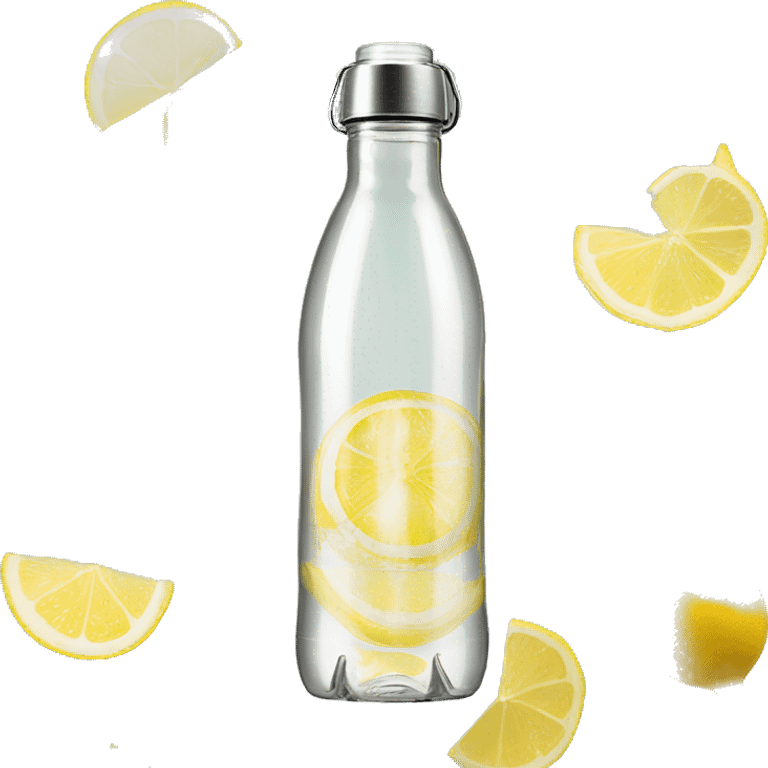 vintage voss branded glass water bottle with lemon slices inside hyperrealistic soft textures and fine details emoji