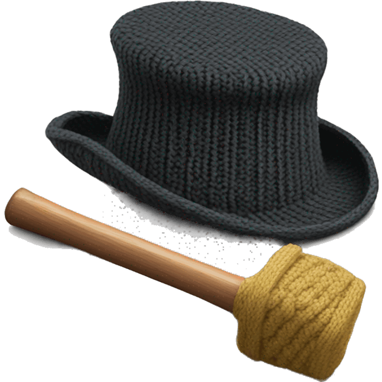 a knit top hat with knack on top of hat and a hammer on a trap emoji