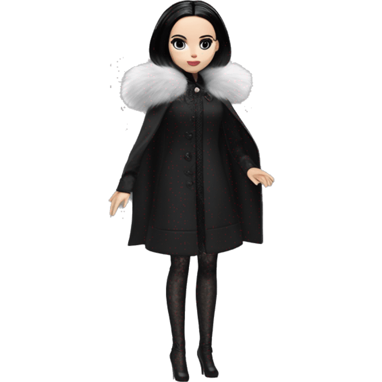 ‘n Fur Barbie, Wednesday Addams, cape,veil,funeralwear,showing off, show full body,accessories coat gloves  emoji