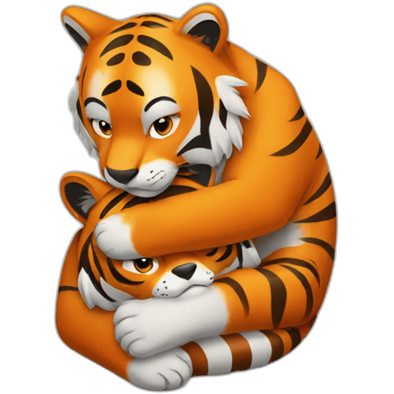 Tiger strongly hugs a fox emoji