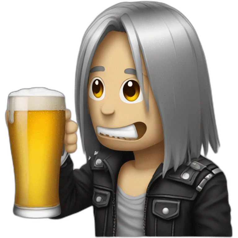 Metalhead drinking a glass of beer emoji