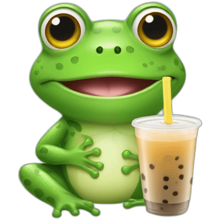 Frog with folwerband drinking boba tea emoji