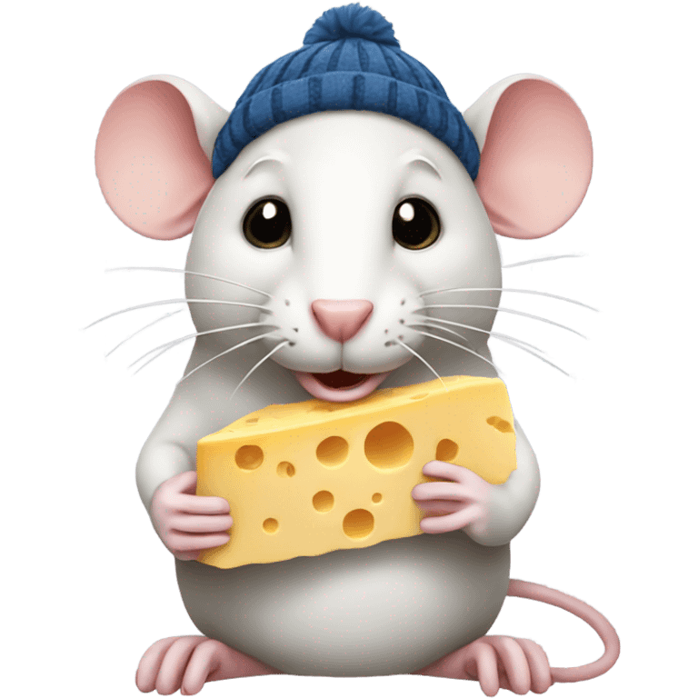 Rat with a beanie eating cheese emoji