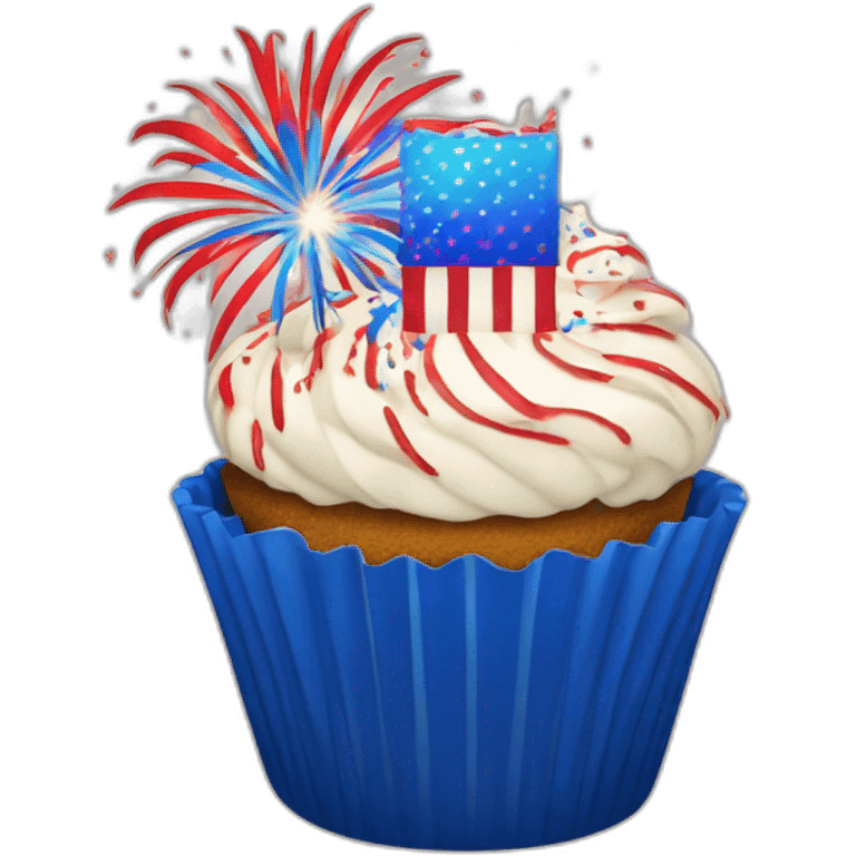 Happy Fourth of July cupcake with fireworks emoji