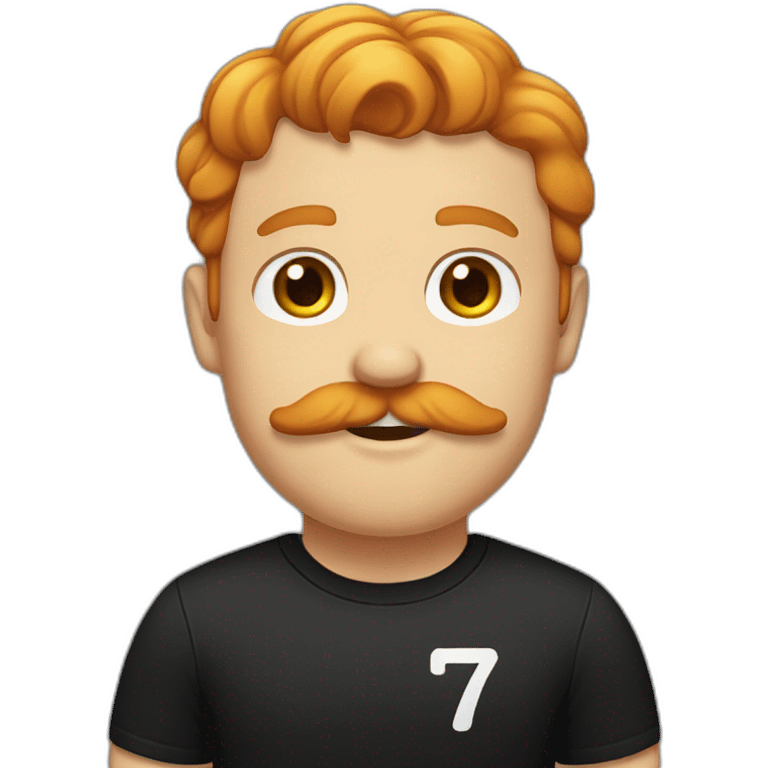 A man with ginger hair, a ginger mustache, and a black T-shirt with the number 17 on it emoji