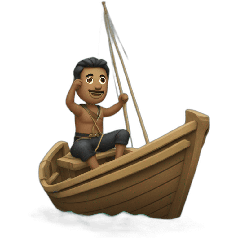 Man on boat with poal and hook  emoji