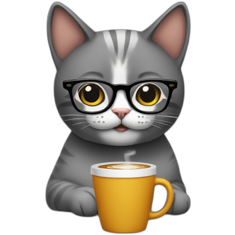 A cat with glasses drinking a coffee emoji