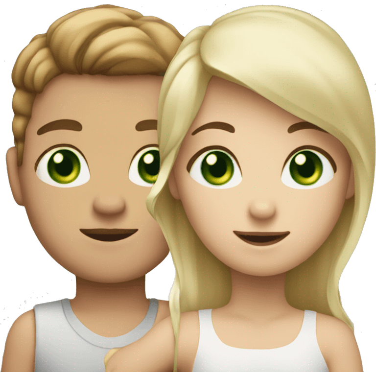 blonde girl with green eyes holding hands with boy with brown hair and brown eyes emoji