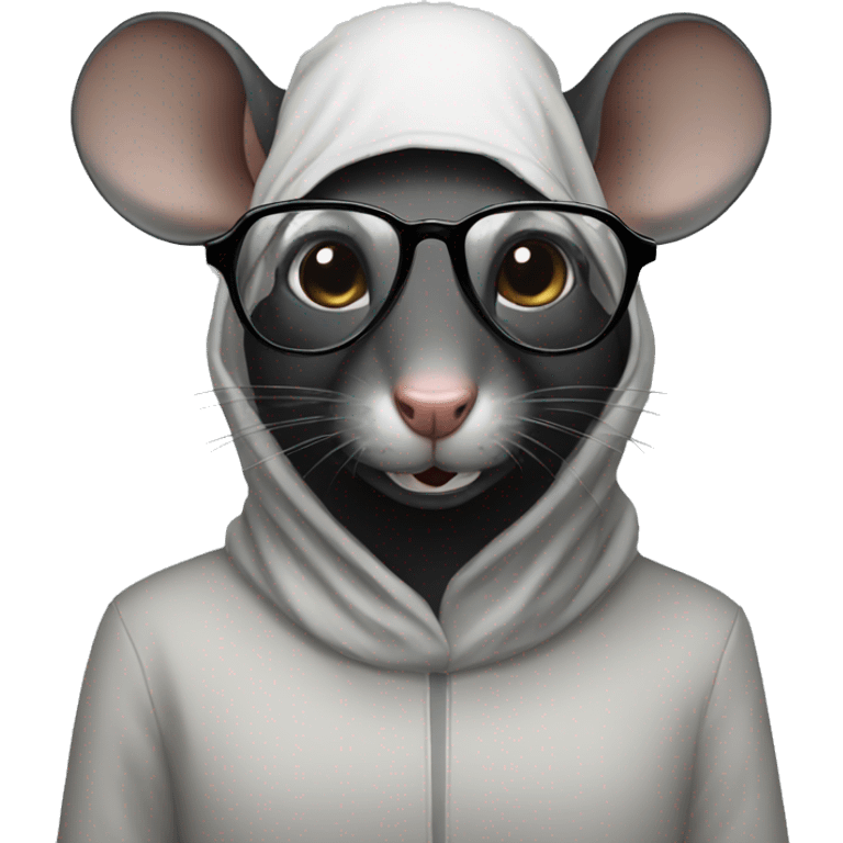 Black rat with teeth showing and glasses hijab  emoji