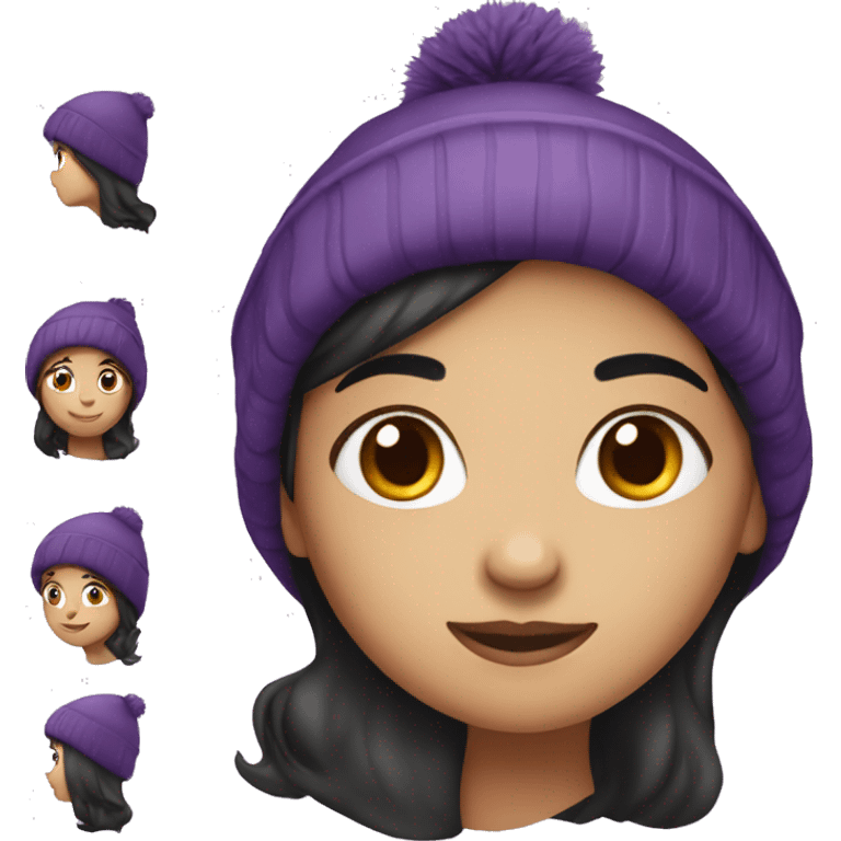 girl with dark hair wearing purple winter hat emoji