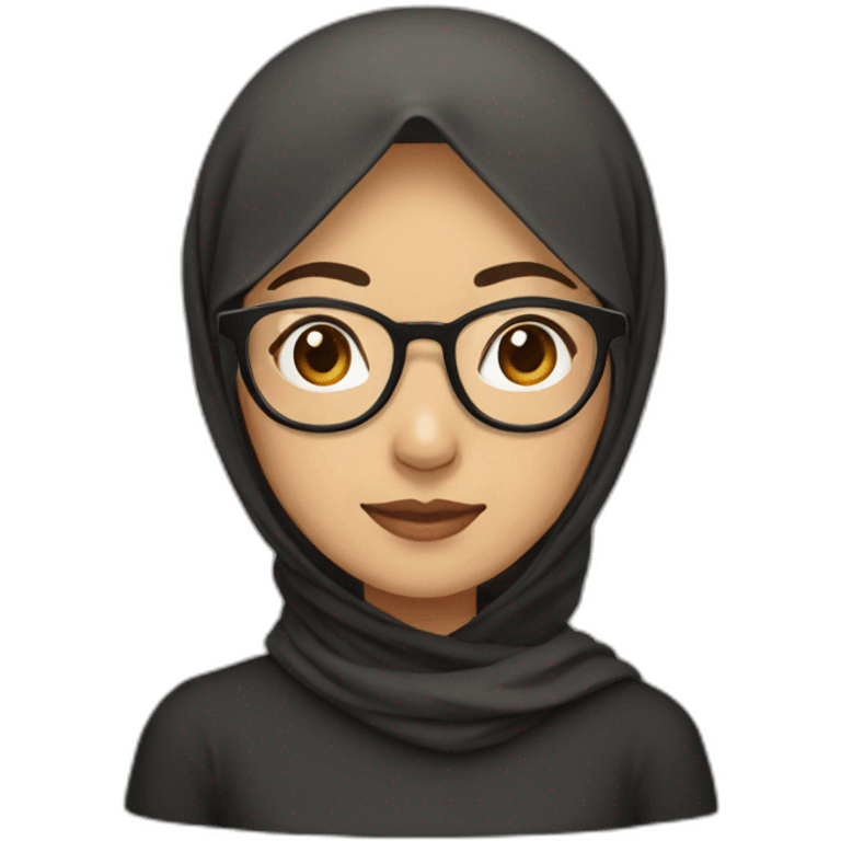 asian woman wearing brown hijab, black shirt, and rounded glasses emoji