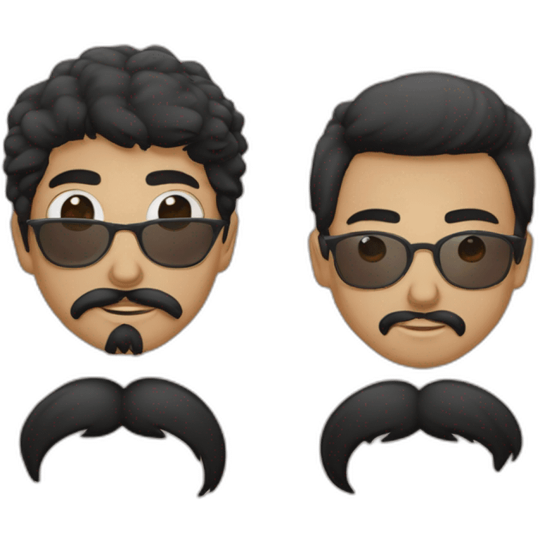 Joven japones de ojos negros, con barba de candado y bigote negro. Cabello lacio y gafas rectangulares negras emoji