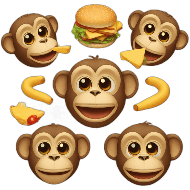 five monkey eating burger emoji