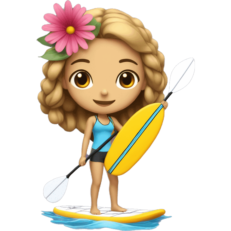 cute paddle boarding girl, with flower in her hair emoji