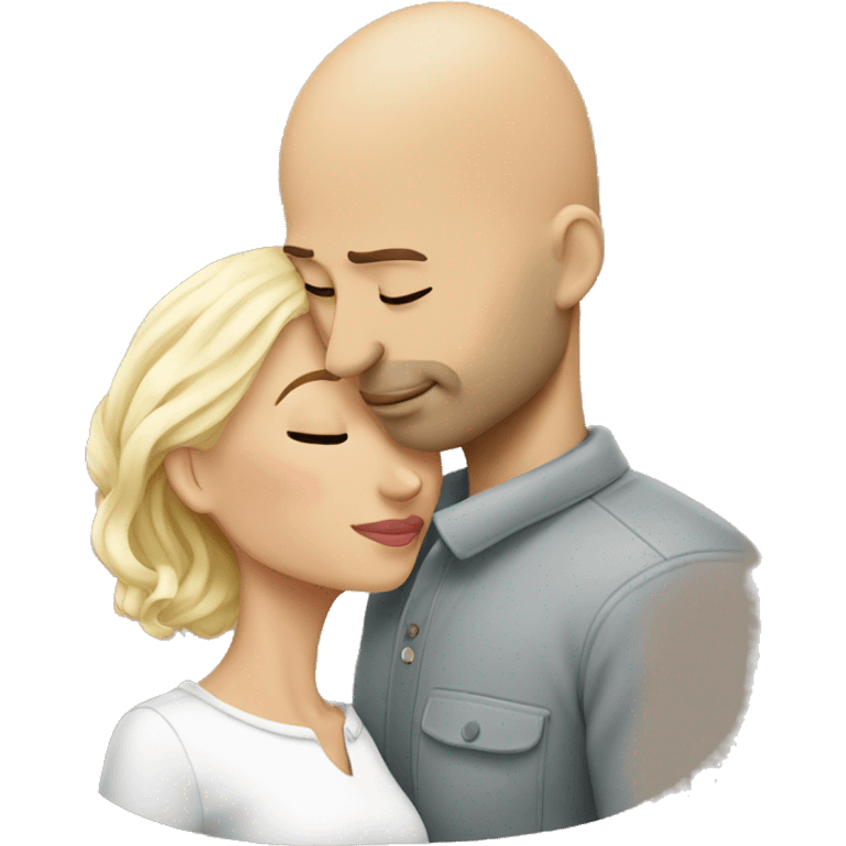 Bald man kissing blonde woman emoji