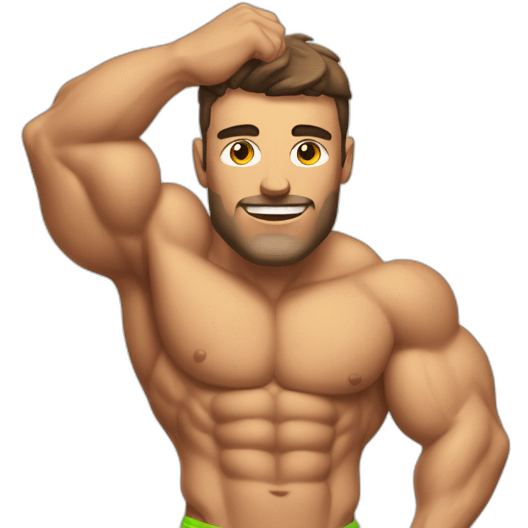 Shredded muscular manly man in swimsuit with 12 pack abs emoji