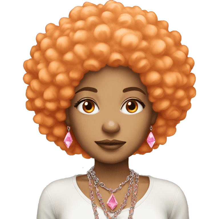 light skin girl with orange afro and pink diamond chain  emoji