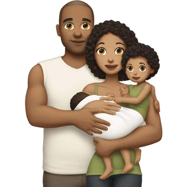 lightskin woman with her white husband holding their twin babies emoji