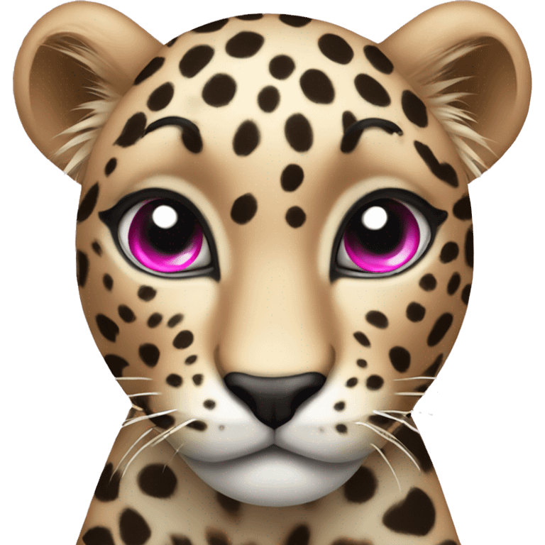 leopard with pink bow and pink eyes emoji