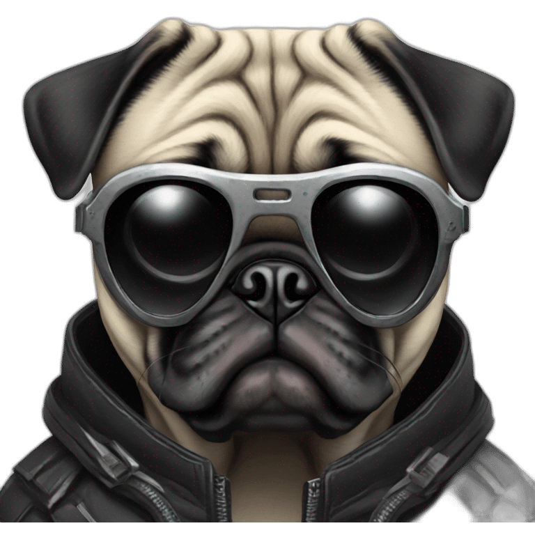 pug with black sunglasses and wearing a cyberpunk suit emoji