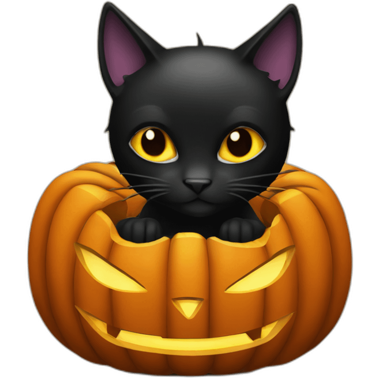 black cat inside pumpkin walloween emoji