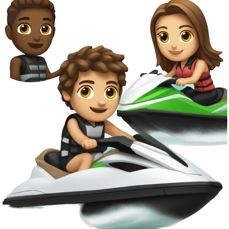 Brown hair boy riding jetski with brown haired girl emoji