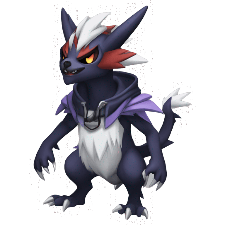 Cool Dark Edgy Absol-Noivern-Quilava-Litten-Pokémon with edgy stripes hoodie spiked collar punk Full Body emoji