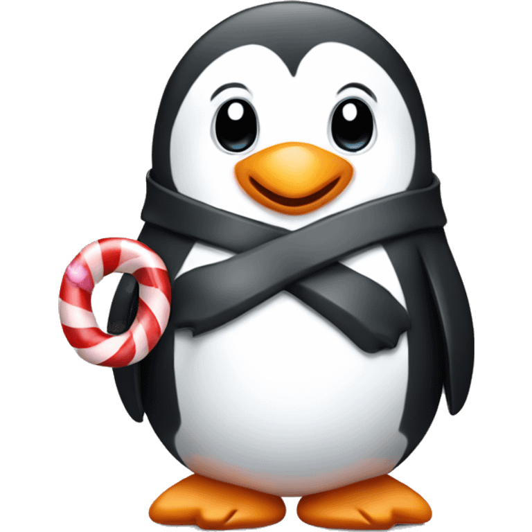 Penguin hugging a candy cane emoji