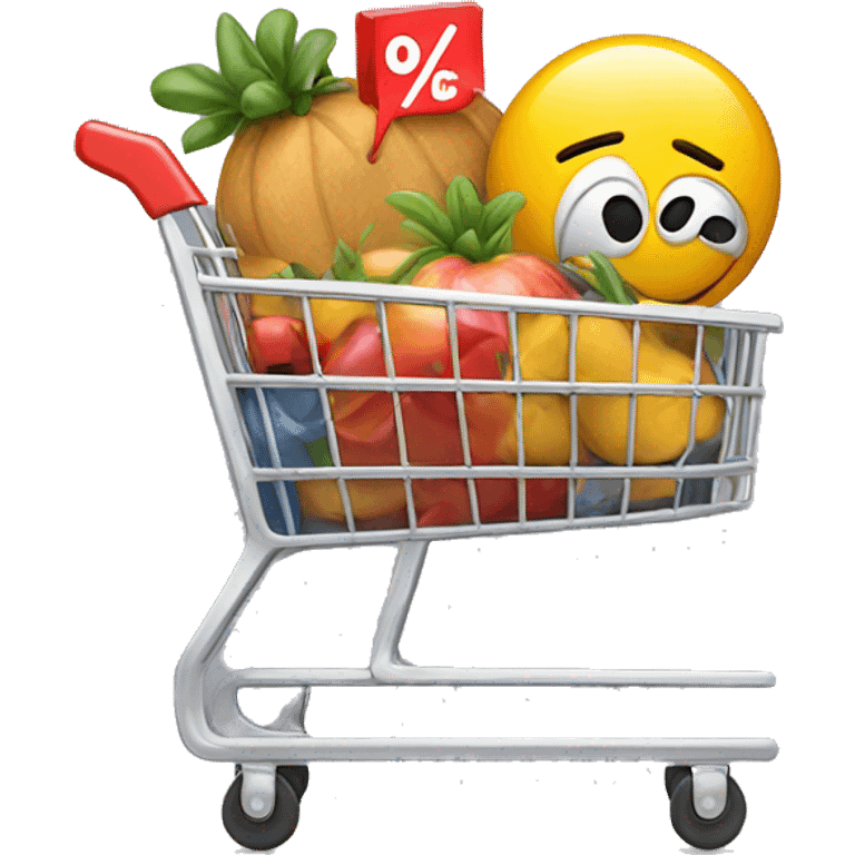 a shopping cart with discount symb emoji