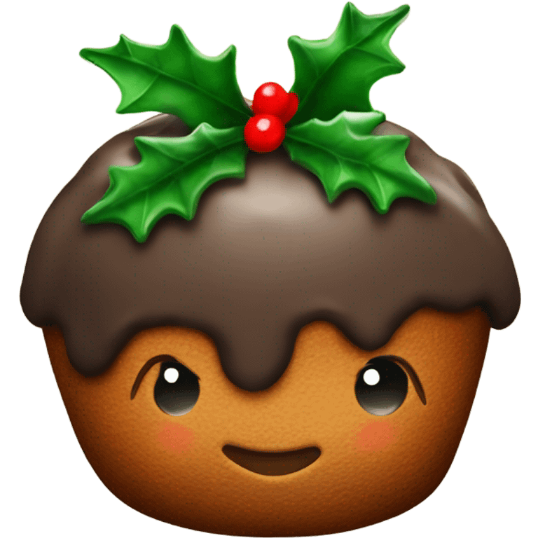 christmas pudding with icing and holly and berry  emoji