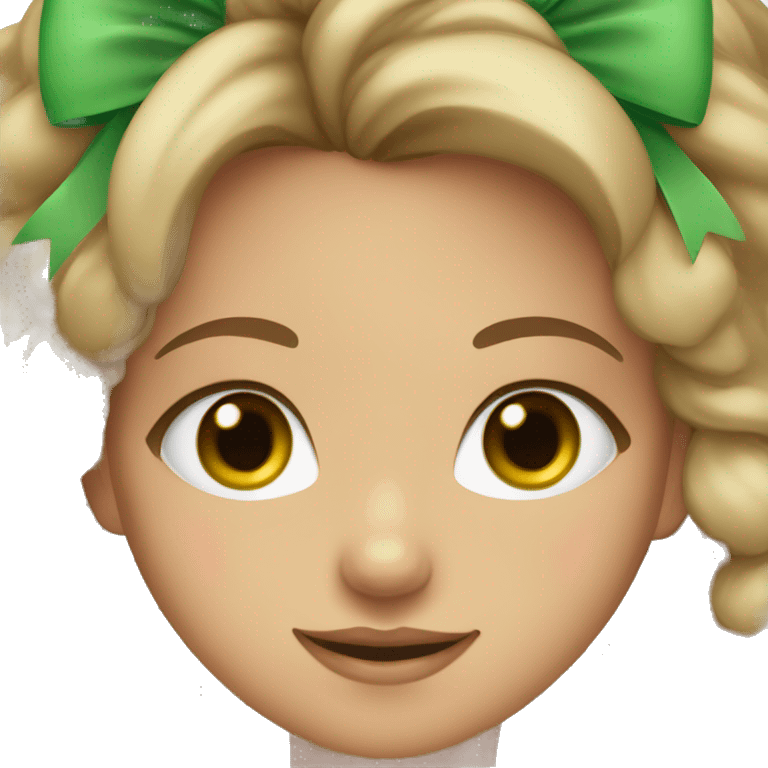 tan girl and green eyes with pink bow emoji