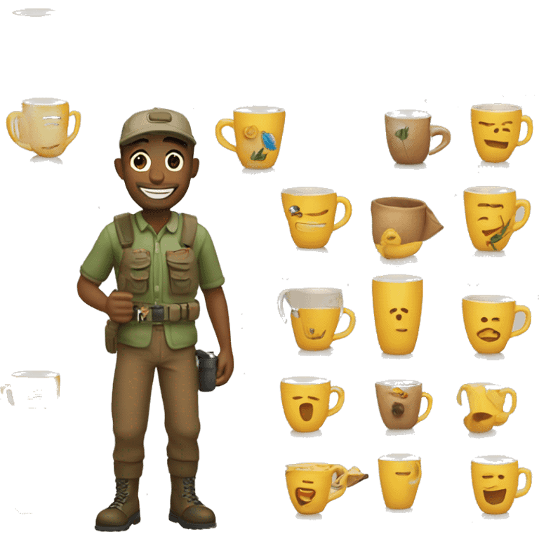 smiling man outdoorsman with cup emoji