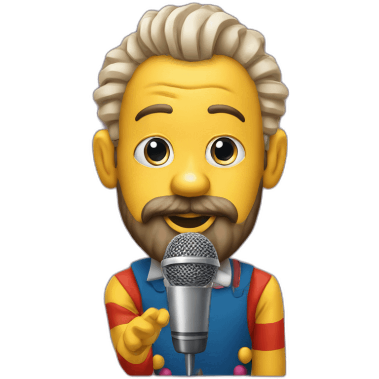 radio presenter with beard and with a microphone on his hand dressed as a silly clown emoji