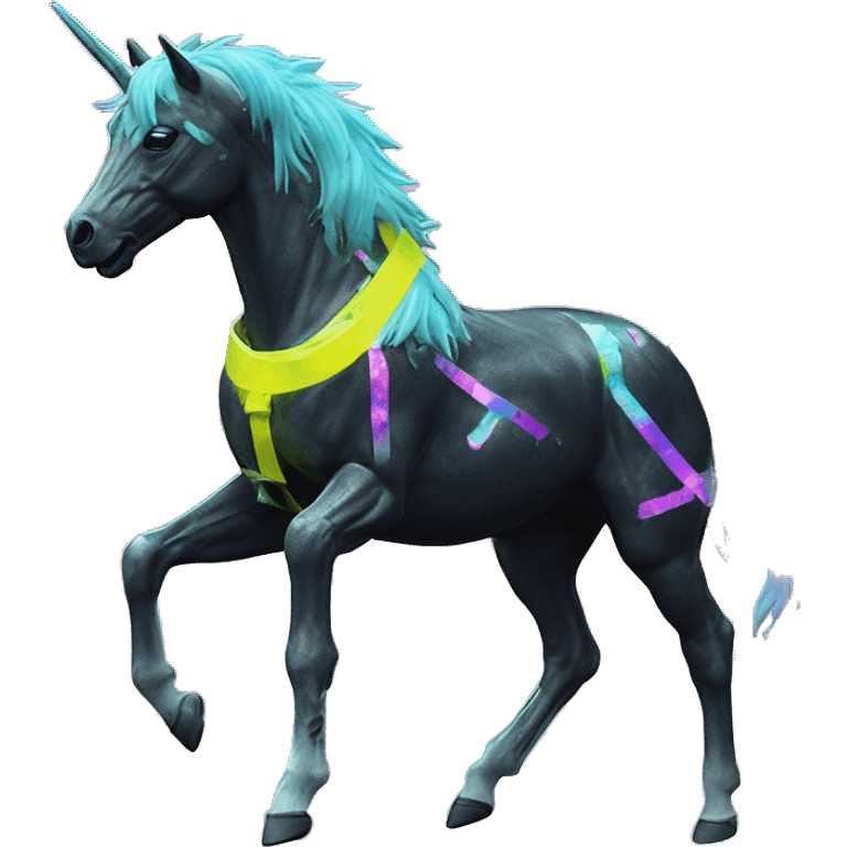 .Zombie_ Vaporwave black holographic oilslick zombie unicorn yellow caution tape graffiti Pegasus emoji