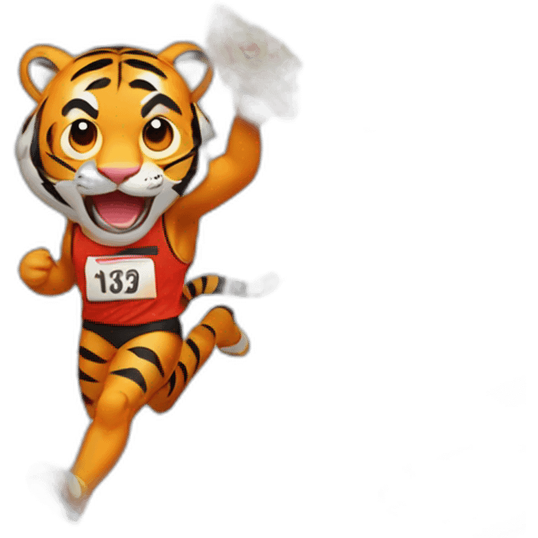 tiger running a marathon with a pizza in his hands emoji